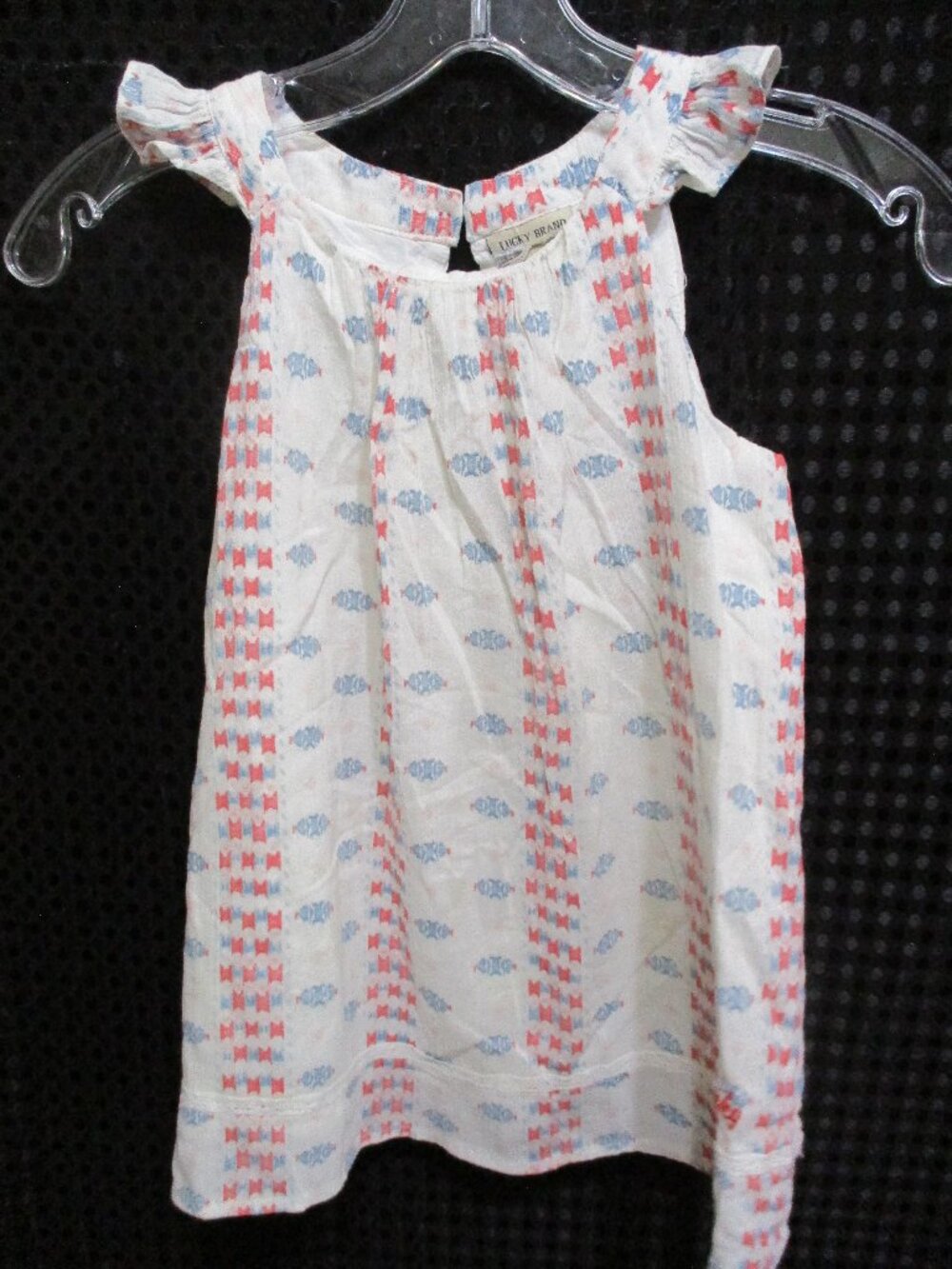 Lucky Brand Sleeveless Red White & Blue Geometric Print Girl's Gauze Top  Sz. 6X